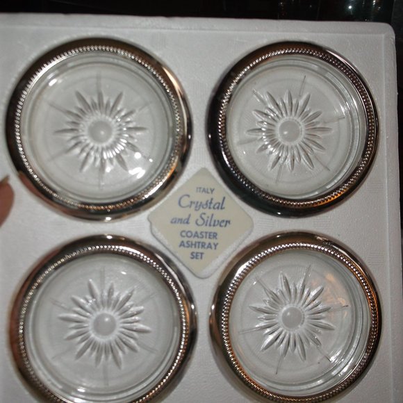 vintage italy crystal & silver plate coasters. - Picture 1 of 3